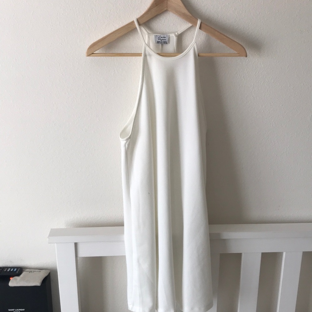White High Neck Flowy Midi Dress